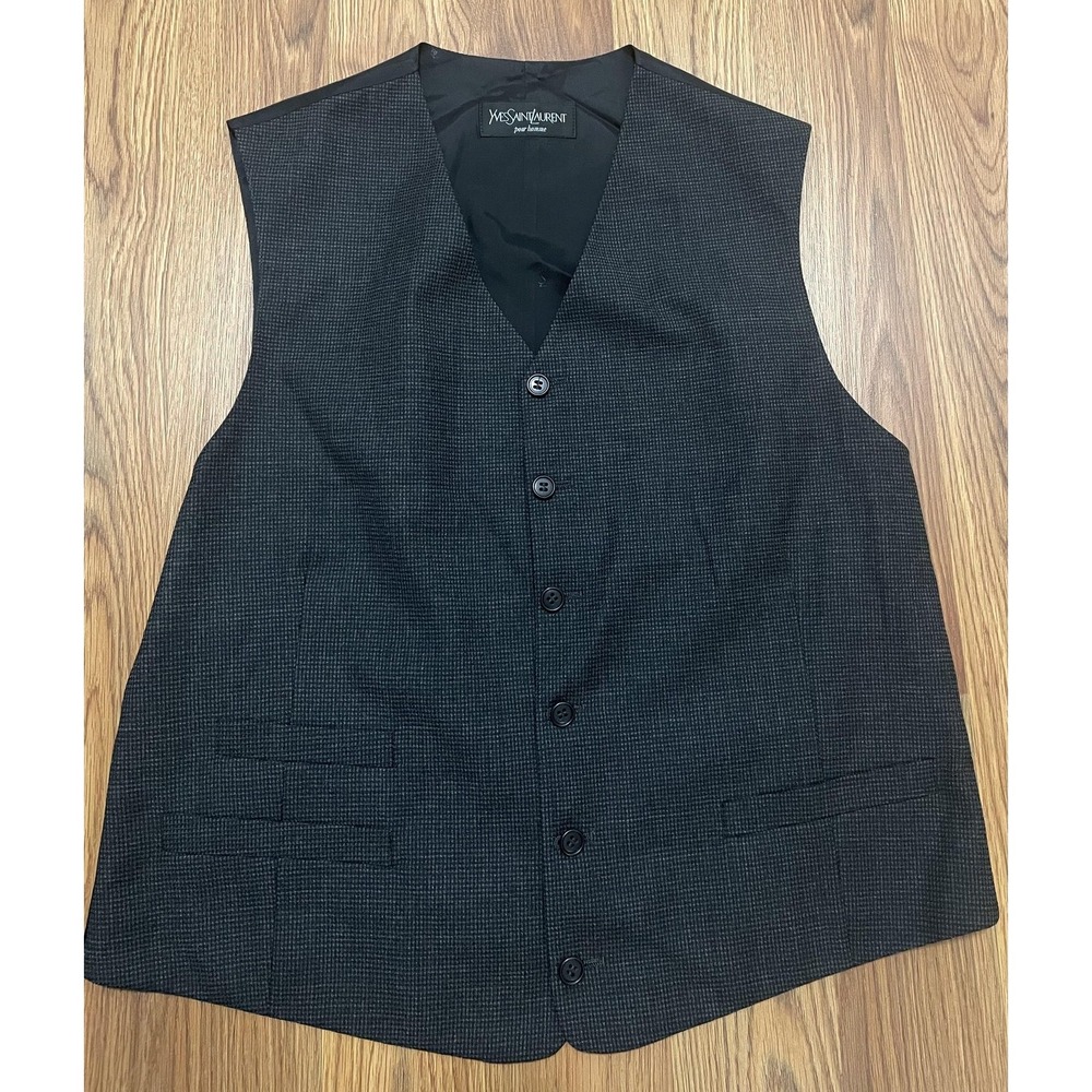 Yves Saint Laurent Suit Vest Mens Medium Houndstooth Wool 5 Button Formal
